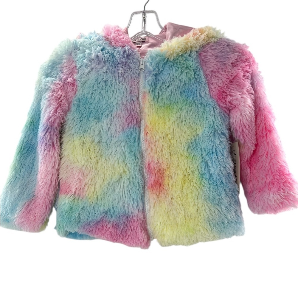 NWT Chenault Multicolor Unicorn Kids Furry Puffer Jacket